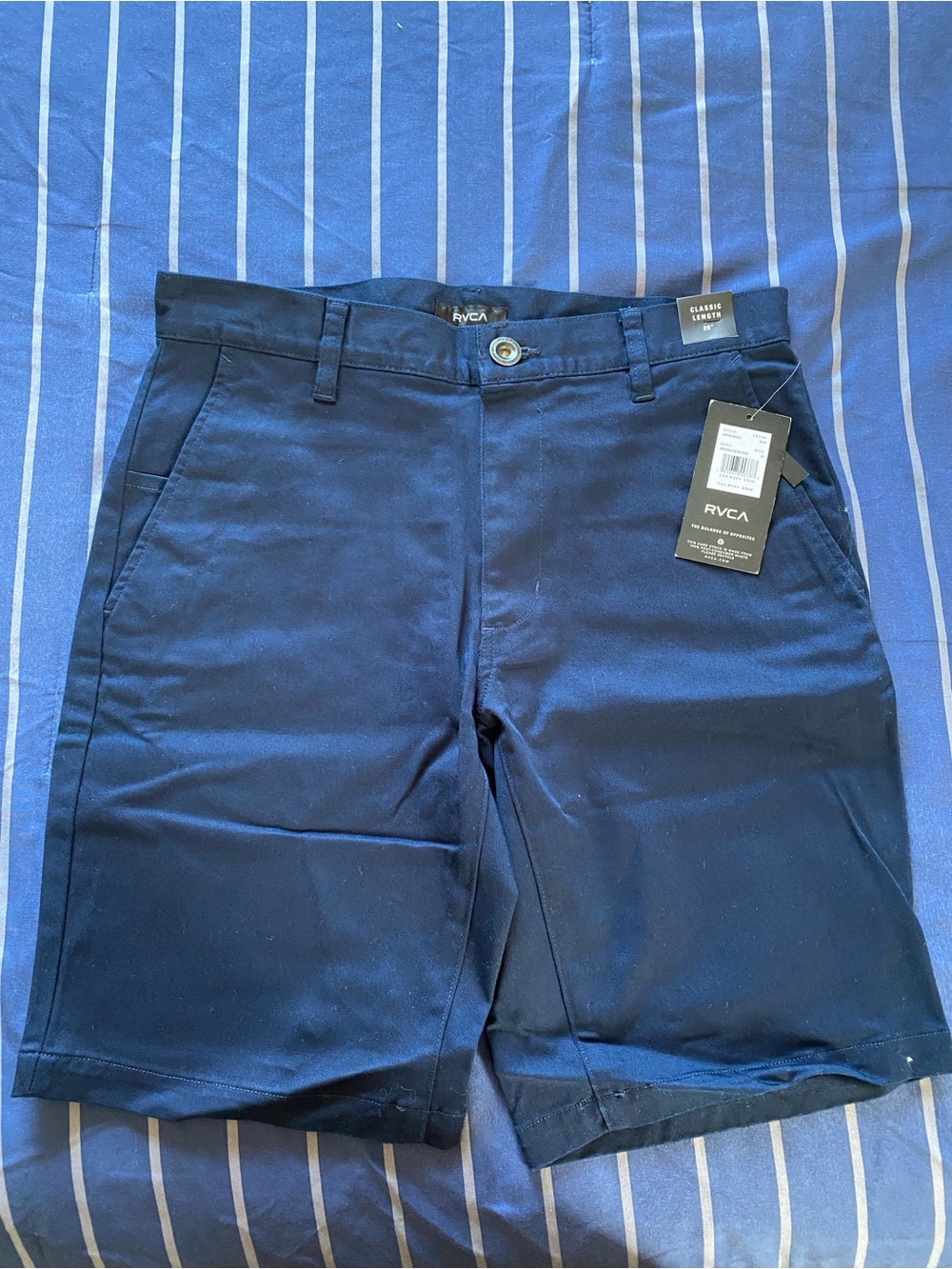 RVCA Men's Dark Blue Flat Front Shorts